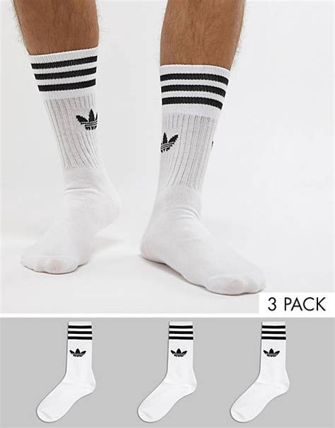 adidas Originals solid crew 3 pack socks in white s21489 